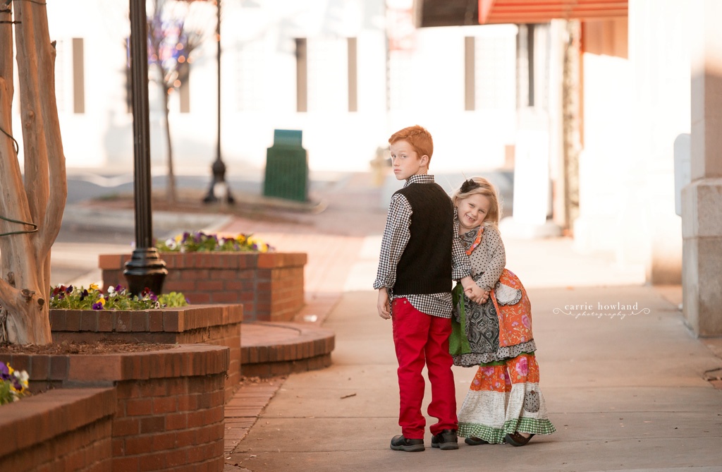 Brother and Sister Photographed at Sunset on Main Street in front of the General Store in Downtown Belmont, NC
