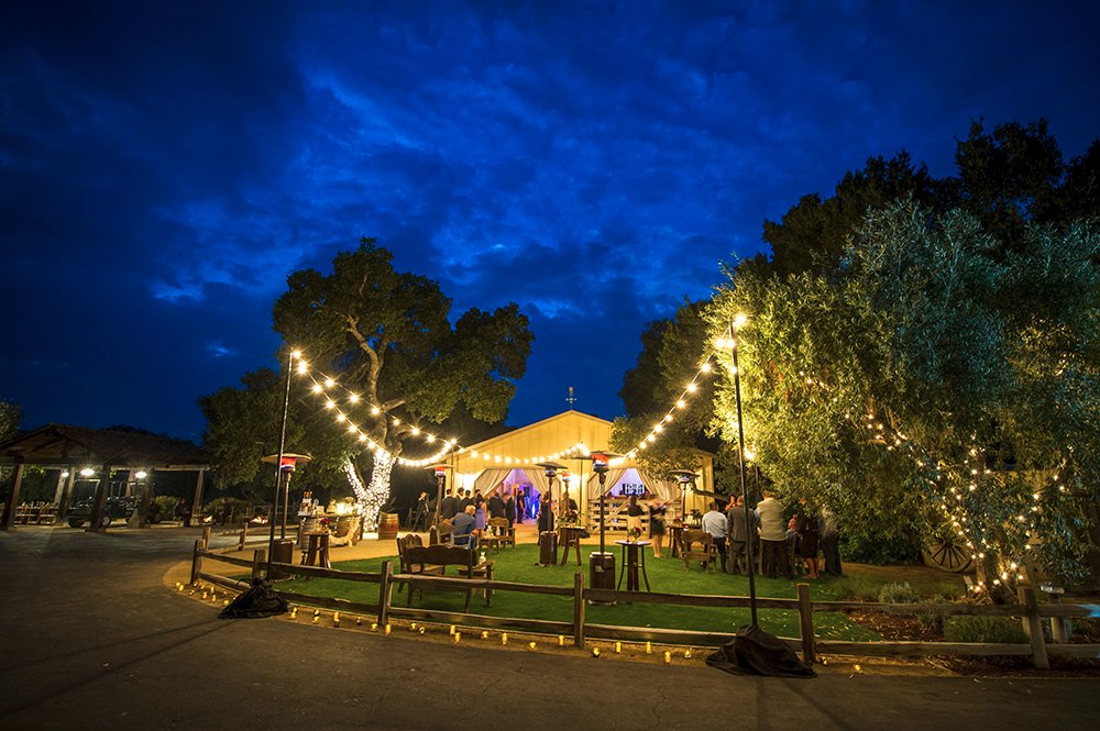 Carriage house with string lighting at Holman Ranch