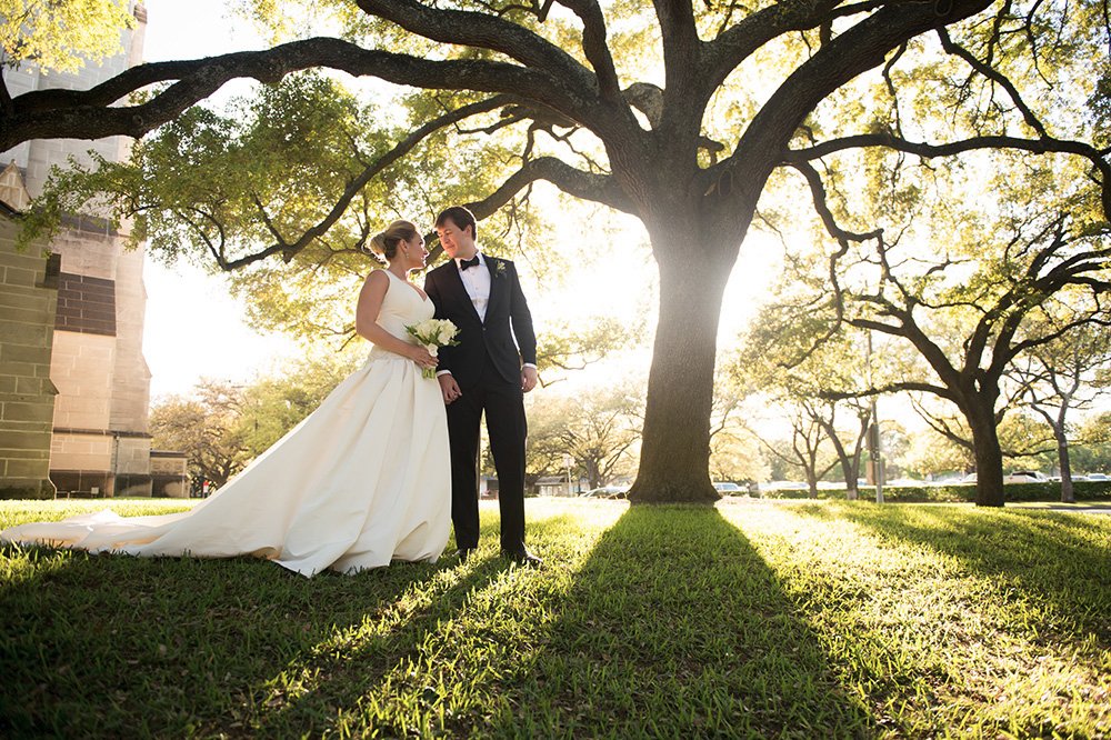 Houston bride and groom outside St Paul’s church