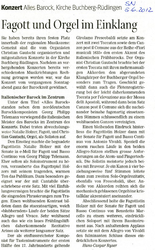 Schaffhauser Nachrichten 5. Juni 2012