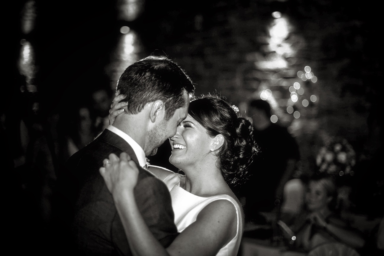 classic shot of first dance in b&w