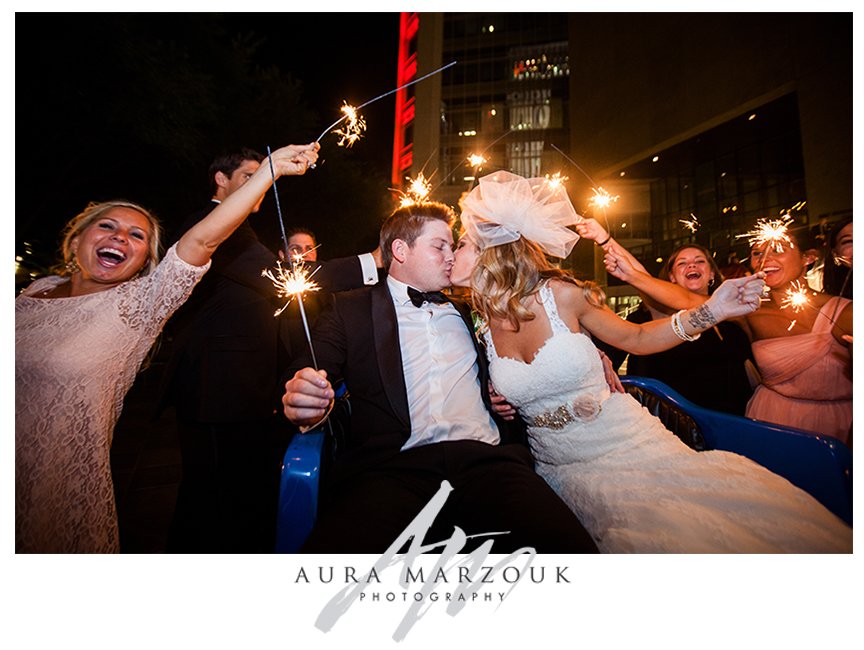 Sparkler exit at Jessica and Chad's Mint Museum wedding in downtown Charlotte. © Aura Marzouk Photography, Greensboro Wedding Photographer