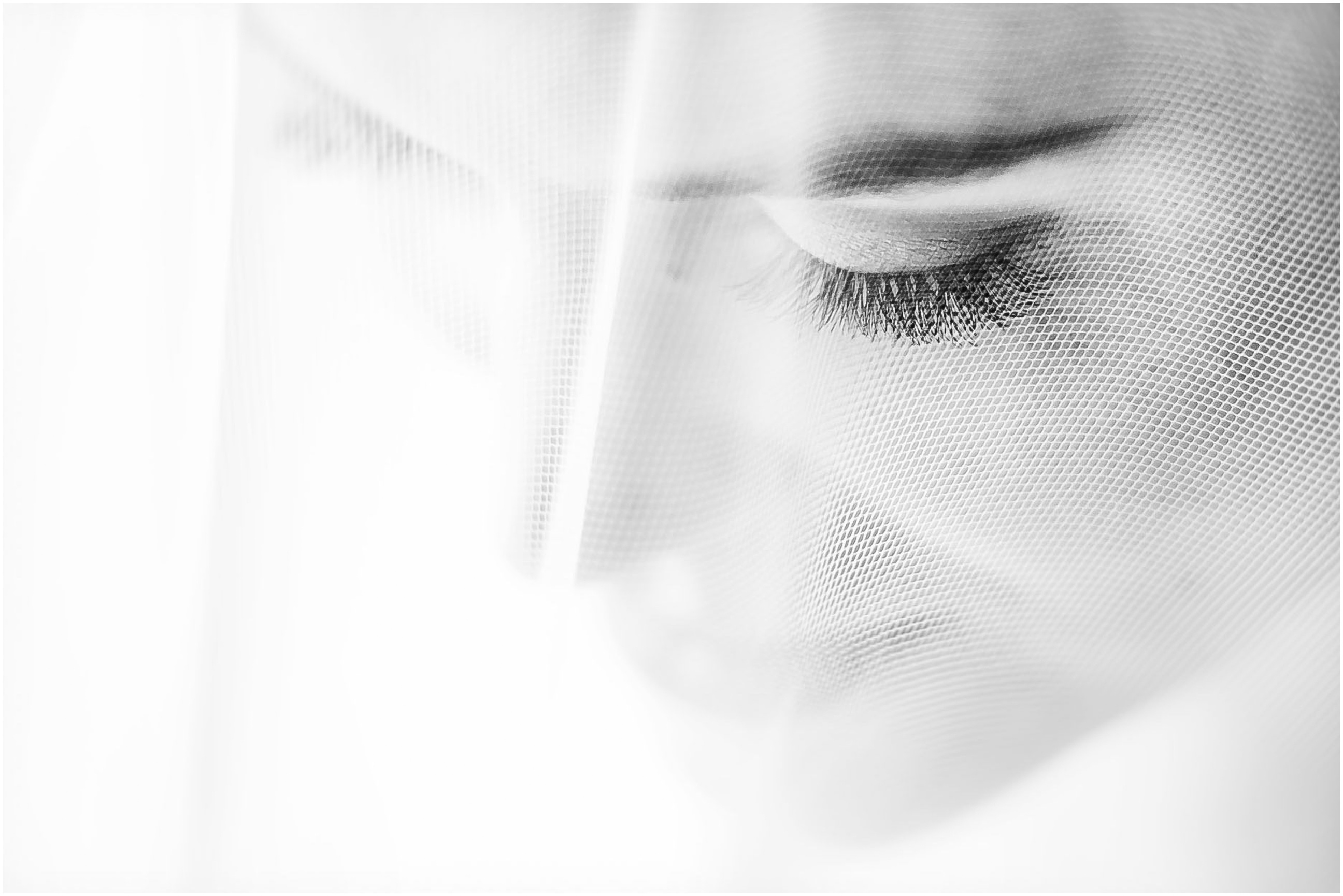 black and white image of a brides face