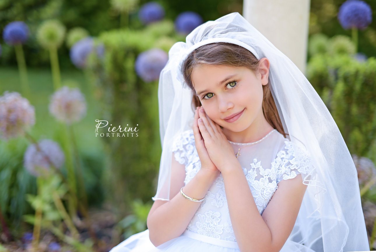 Beautiful First Communion Portraits at Sayen Gardens in Hamilton New Jersey