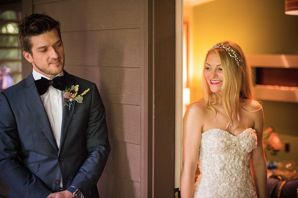 Bride & groom blind meet at Glen Oaks, Big Sur