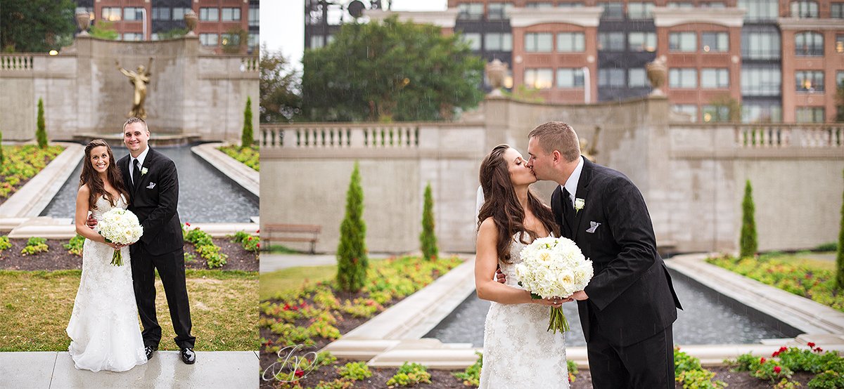 bride and groom rain summer congress park