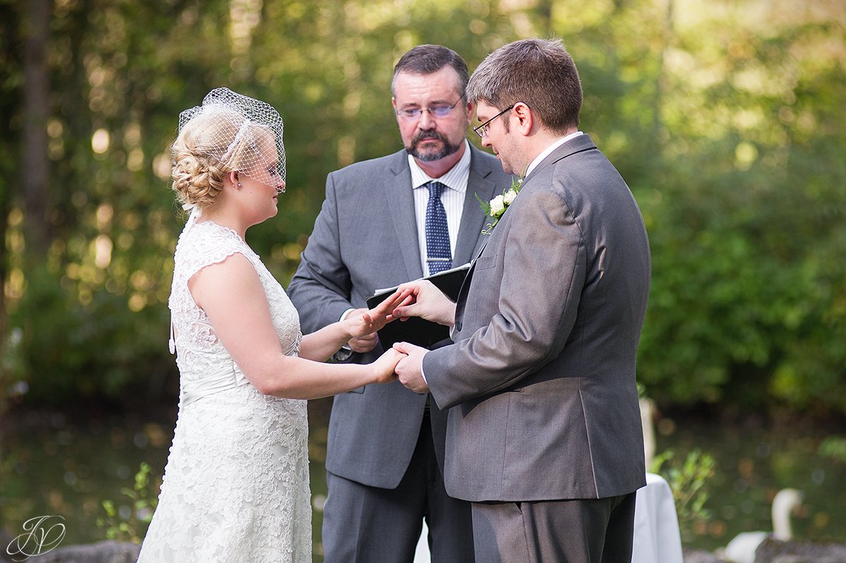beautiful photo of bride and groom exchanging rings