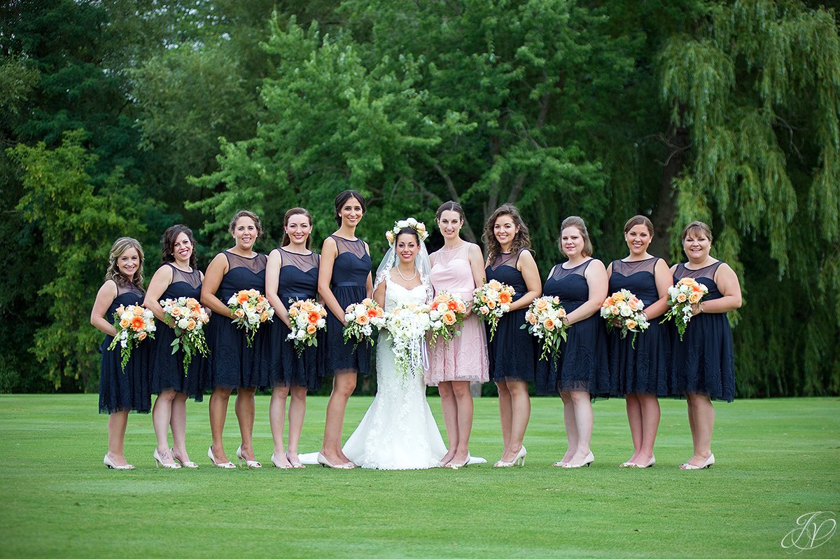 large bridal party in blue normanside country club 