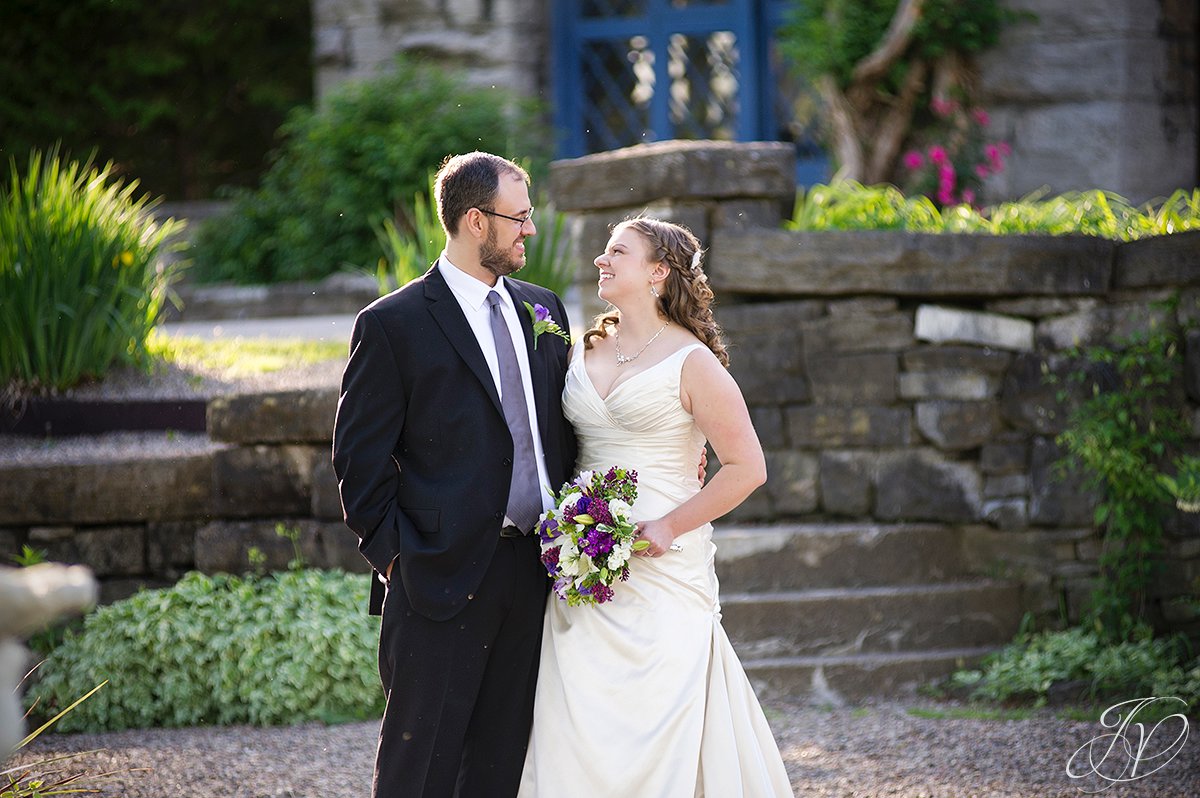 bride and groom portrait, smiling bride and groom photo, bride and groom in front of castle, albany wedding photographers