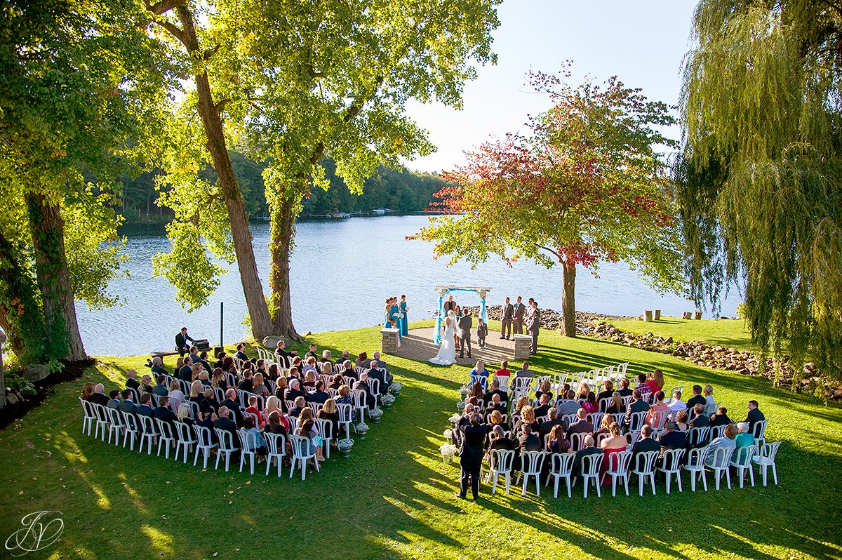 aerial view of ceremony on lake