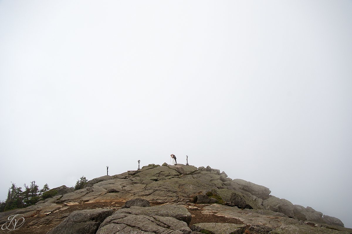 bride and groom whiteface mountain fog bridal portrait