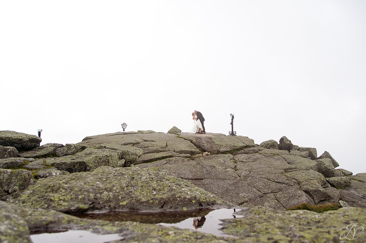 bride and groom whiteface mountain fog bridal portrait