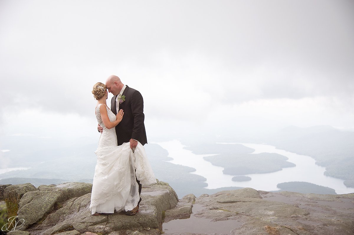 bride and groom whiteface mountain fog bridal portrait