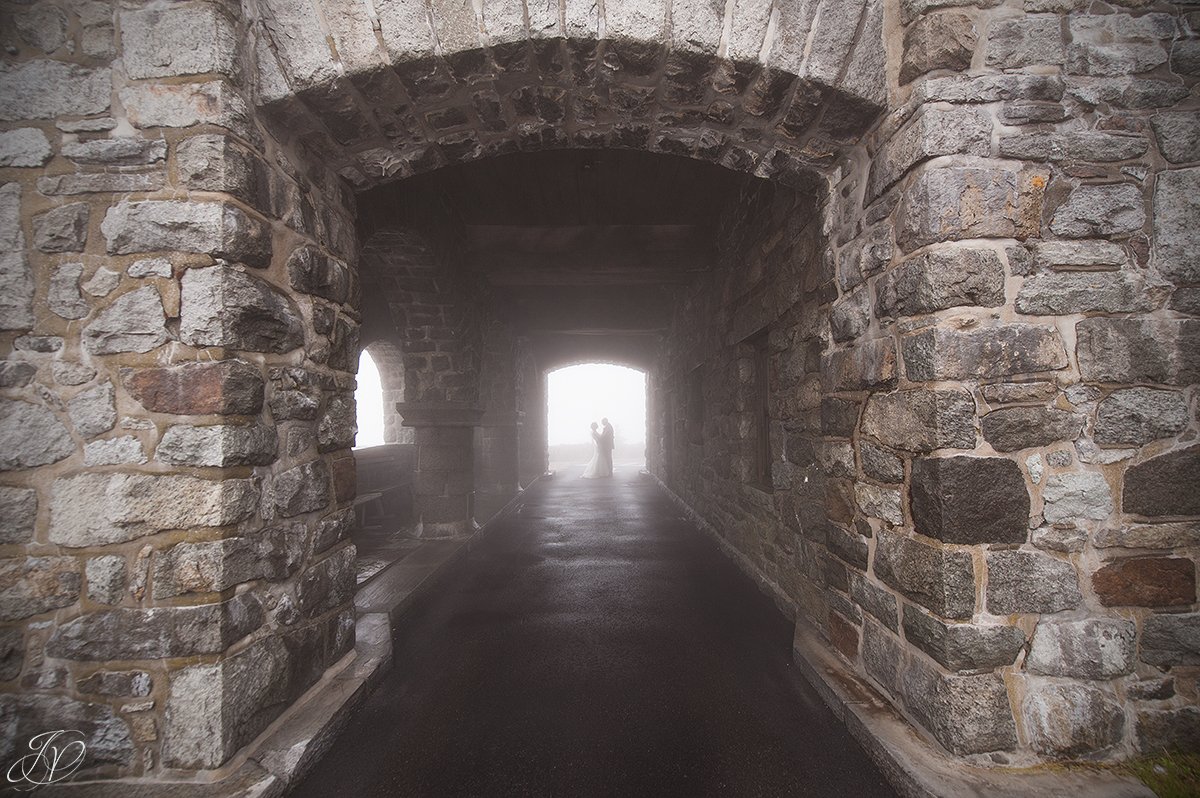 bride and groom whiteface mountain fog bridal portrait