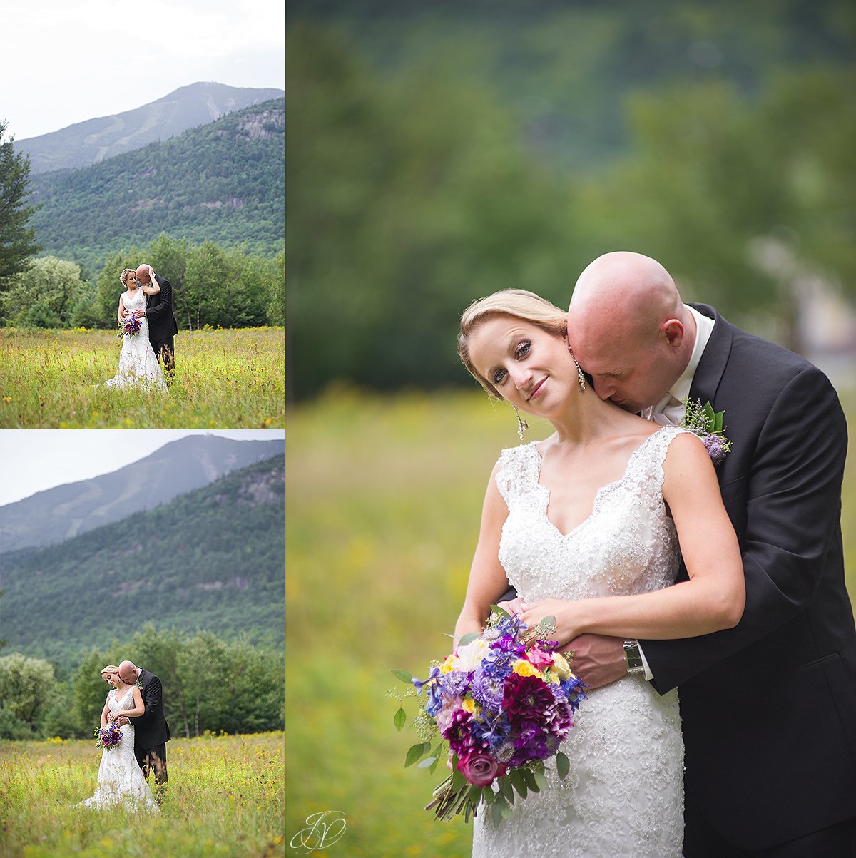 bride and groom whiteface mountain fog bridal portrait