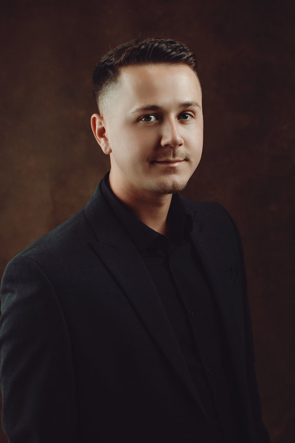 Professional headshot portrait for young businessman in Las Vegas. Professional headshots and team portraits in studio with Adam Trujillo.