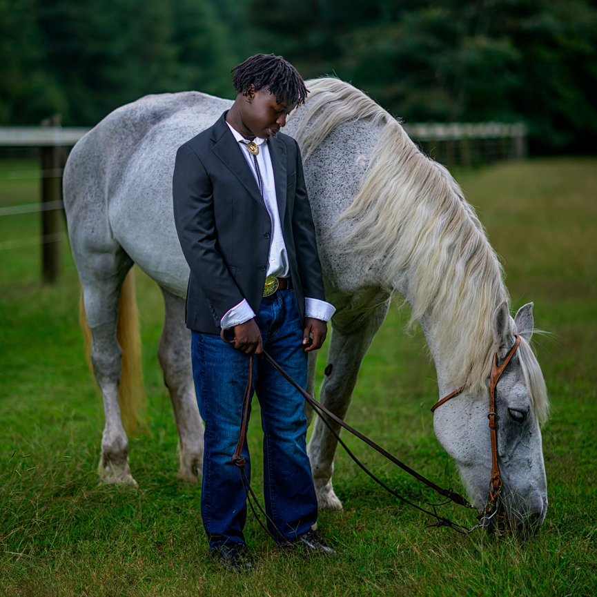 Senior with white horse, equestrian fine art portrait by Master Photographer Ty Swartz, Swartz Portraits Texas