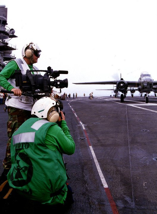 Ty Swartz on set during the filming of Pearl Harbor aboard the USS Constellation CV-64