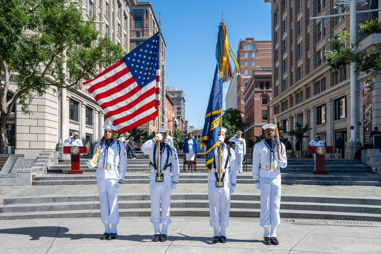 Ceremonial Guard performing colors at the U.S. Navy Museum