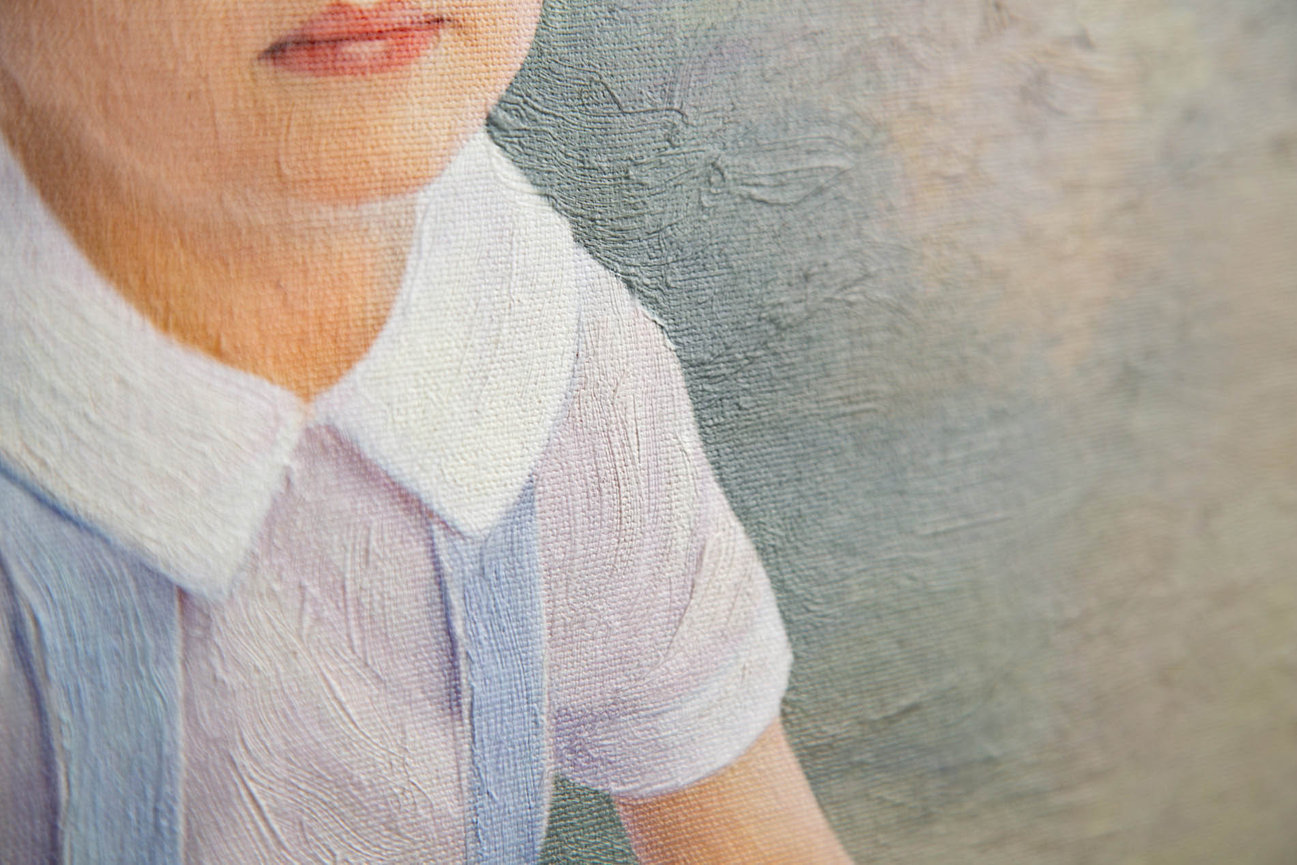 Close up details of brushwork on children's portrait in Raleigh