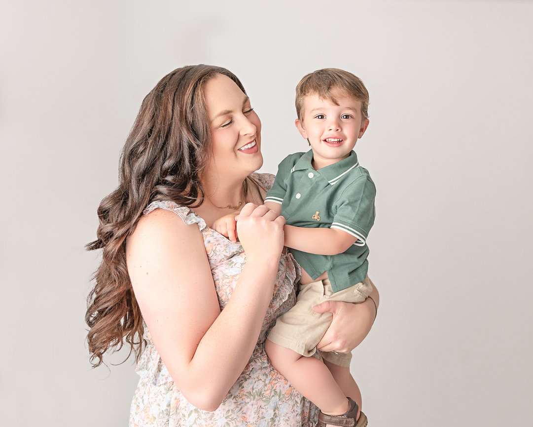 Point Pleasant mother and son captured in soft, white studio light