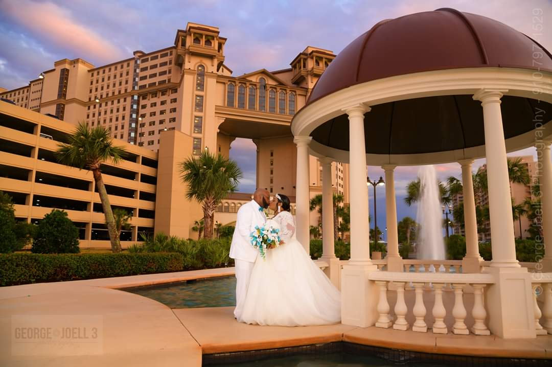 Bride and Groom posing during their wedding in Myrtle Beach, South Carolina