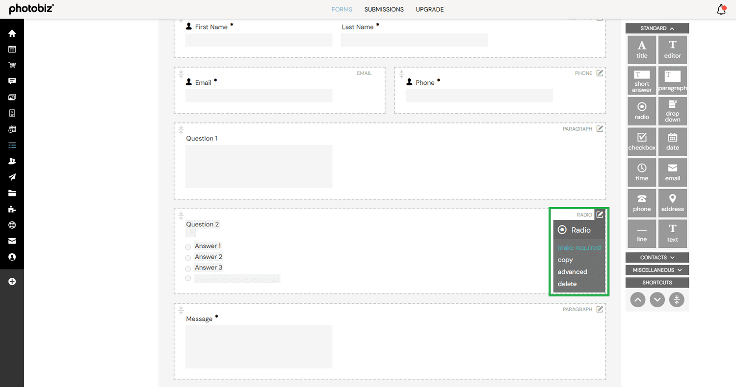 How to Create a Questionnaire with a Form - PhotoBiz Knowledge Base