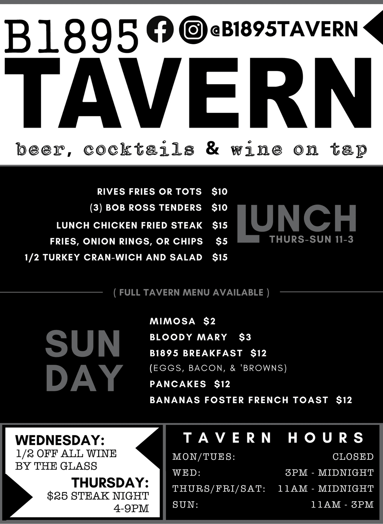 TAVERN MENUS