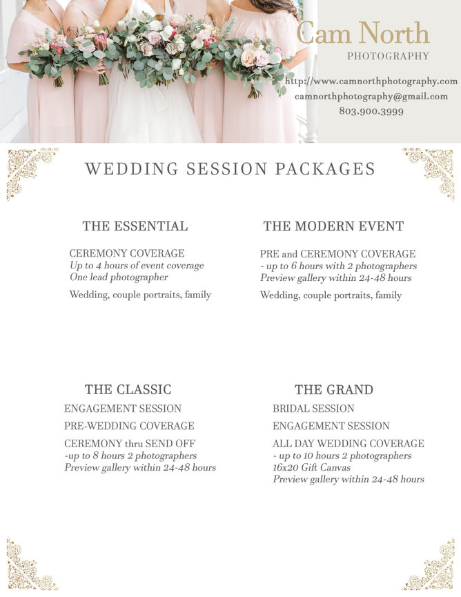 WEDDING PACKAGES - Cam North Photography
